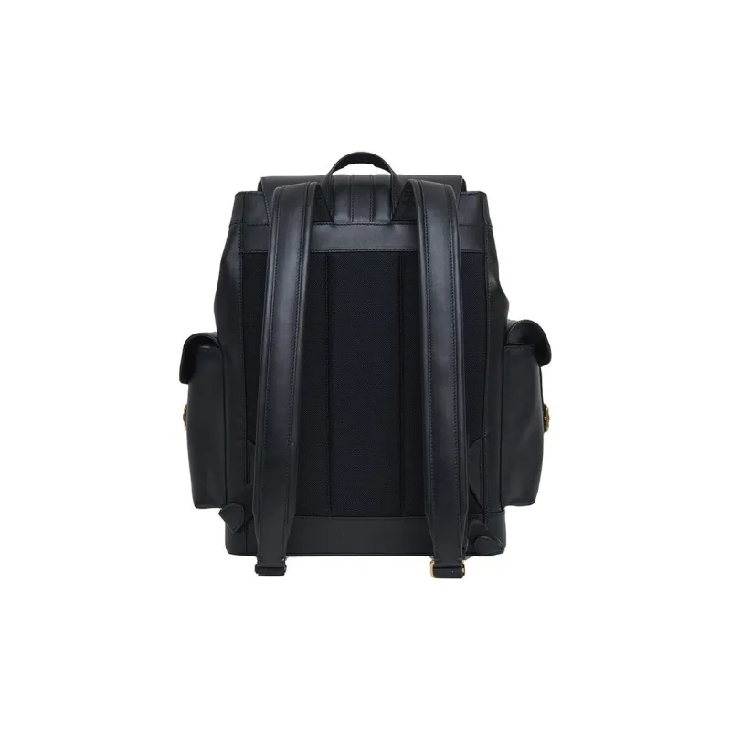 BALLY Cow Leather Backpack Large Size Men's Black & Gold-3