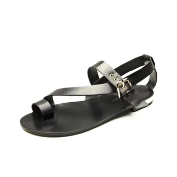 Voguhomme Thong, Fashion Genuine Leather Roman Sandals Men's Black