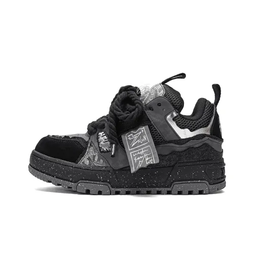 X·LUN [Black Iron Knight] Collection Slip-Resistant Cushioning Height Increasing Low-Top Skateboard Shoes Unisex Black