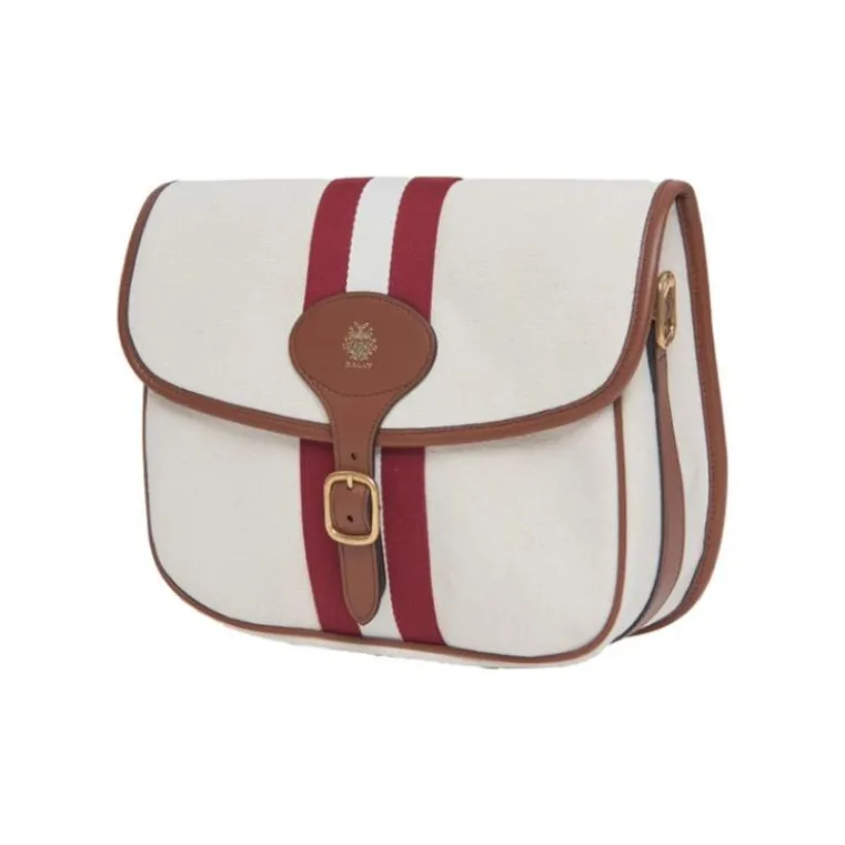 BALLY Fabric Cow Leather Patchwork Shoulder Bag Crossbody Bag Medium Size Men's Bone White & Brown-3