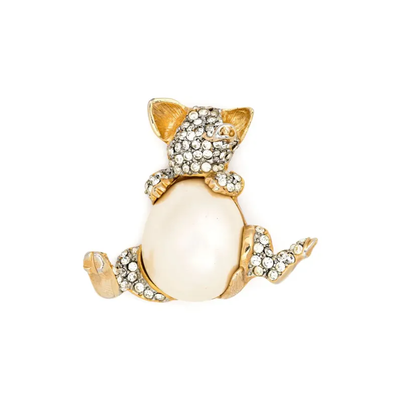 Kenneth Jay Lane Teddy Bear Pearl embellished Brooch-0