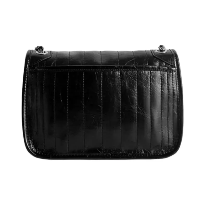 FERIA Cow Leather Messenger Bag Crossbody Bag Shoulder Bag Medium Size Women's Black-1