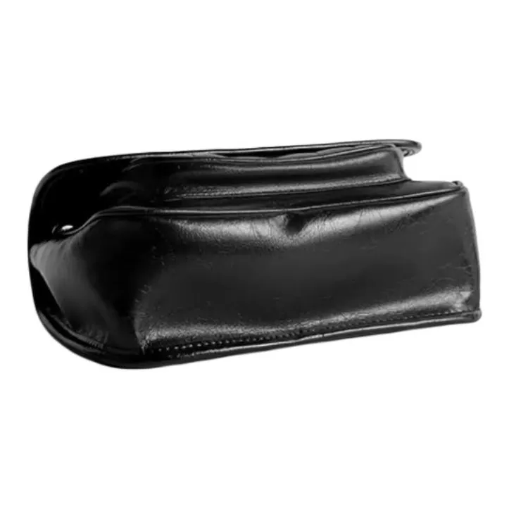 FERIA Cow Leather Messenger Bag Crossbody Bag Shoulder Bag Medium Size Women's Black-3
