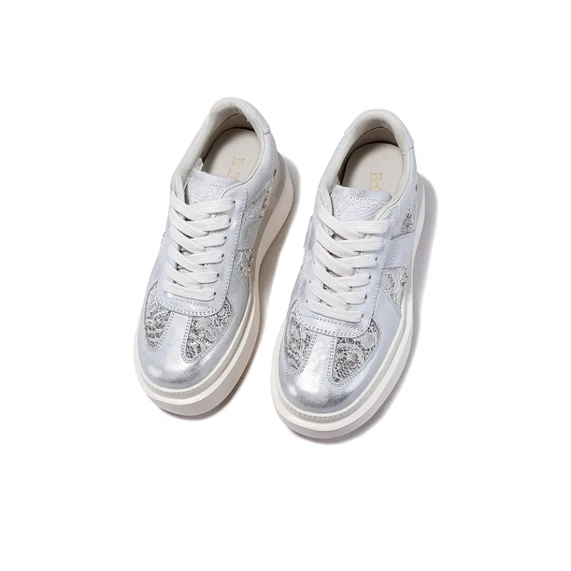 BELLALILY Anti Slip And Wear Resistant Height Increasing Low Top Skateboard Shoes Women's Silver, Gold-3