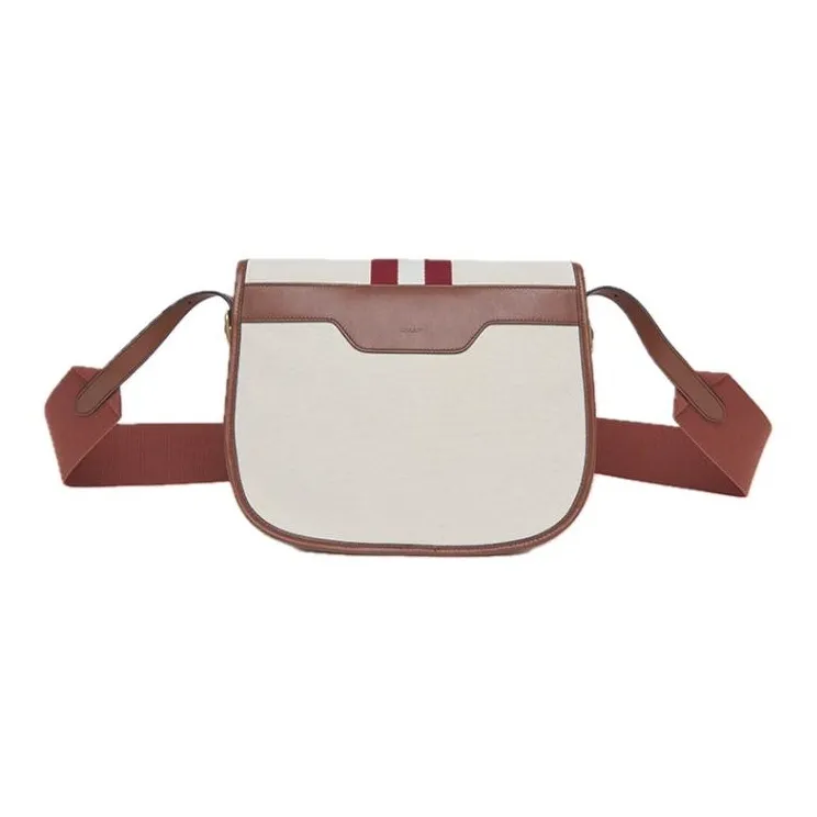 BALLY Fabric Cow Leather Patchwork Shoulder Bag Crossbody Bag Medium Size Men's Bone White & Brown-6