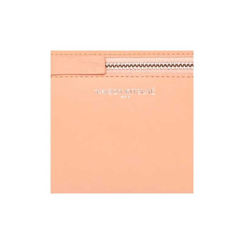 Maison Kitsune Calfskin Card Holder, Wallet Unisex Peach-3