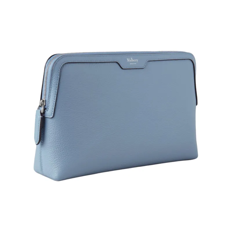 Mulberry Classic Small Grain Leather Makeup Bag Medium Size Women's Blue Gray-1