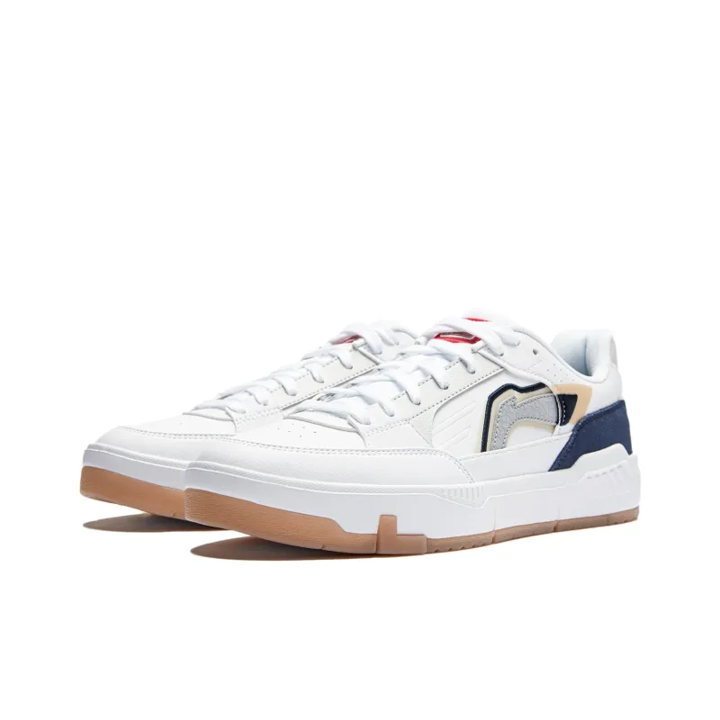 LiNing Common 80s Slip-Resistant Cushioning Low-Top Skateboard Shoes Men's White Blue-3