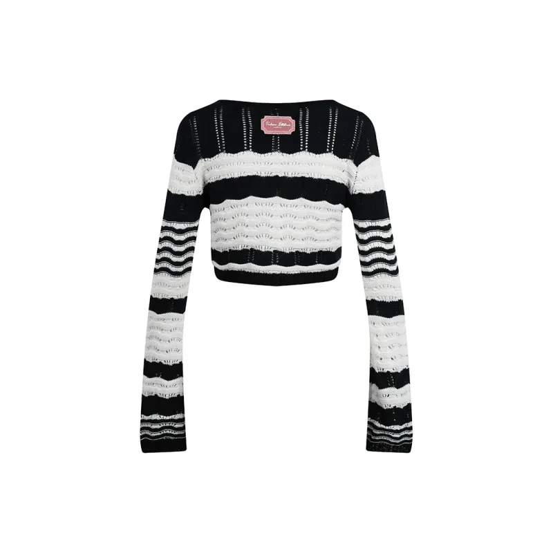 Valeria Obbaco Crop Tops Women's Black/White-1