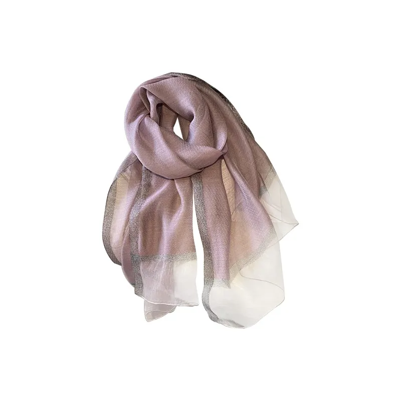Narandu Wool And Mulberry Silk Scarves Women's Light Yellow/Snow Bud/Taro Purple-2