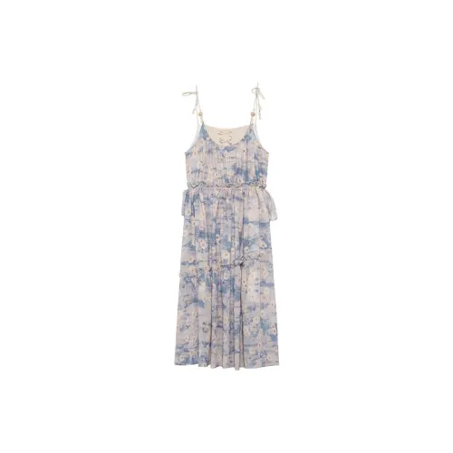 PUNCHUN Slip Dresses Women's Oil Painting Blue