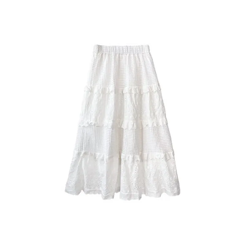 MAKINO Casual Long Skirt Women's White-1