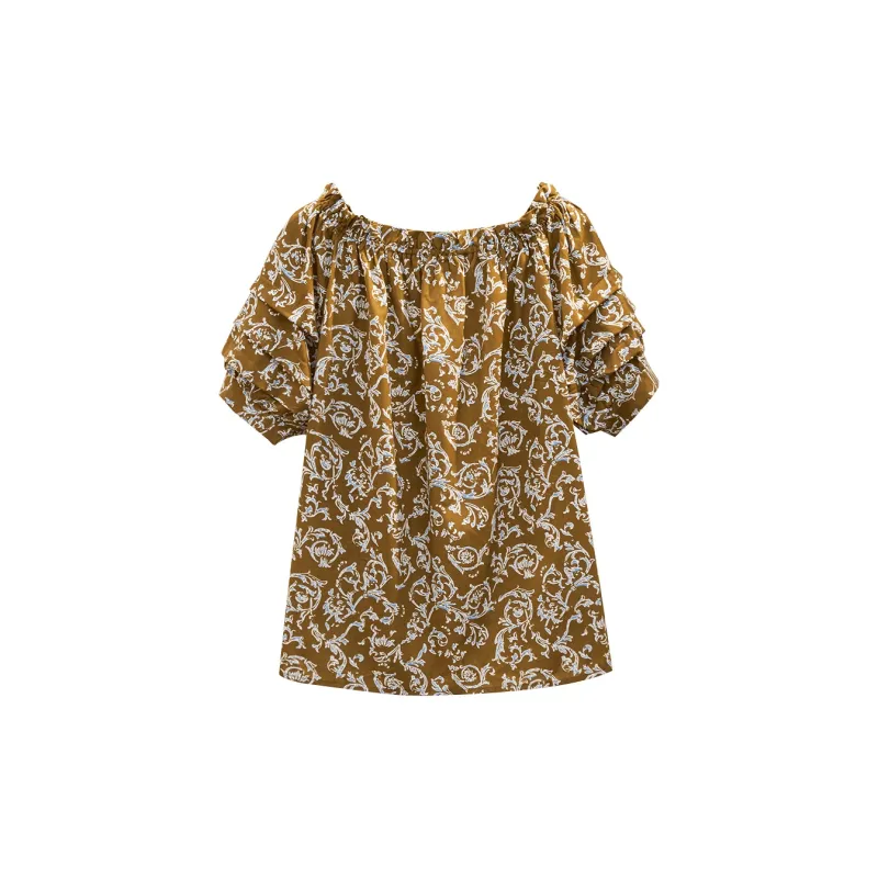 TOUCH Shirt Women's Brown With Blue And White Floral-1