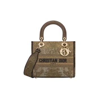 DIOR Lady D-Lite Toile De Jouy Macramé Embroidery Crossbody One Shoulder Handbags Medium Size Women's Bronze