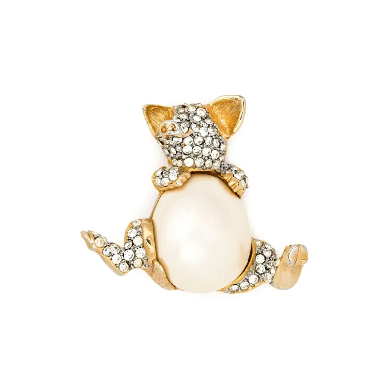 Kenneth Jay Lane Teddy Bear Pearl embellished Brooch-1