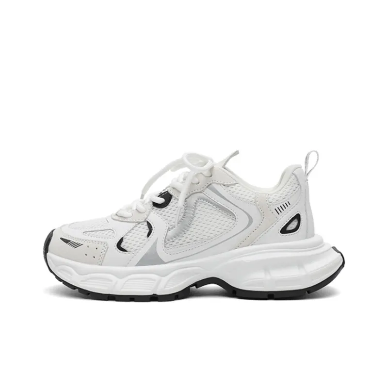 OBWA Cushioning Anti Slip Wear Resistant Breathability Low Top Chunky Sneakers Women's White-0