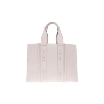 Chloe Woody Smooth Calf Leather Tote Bag Shopping Bag Handbag Large Size Women's White