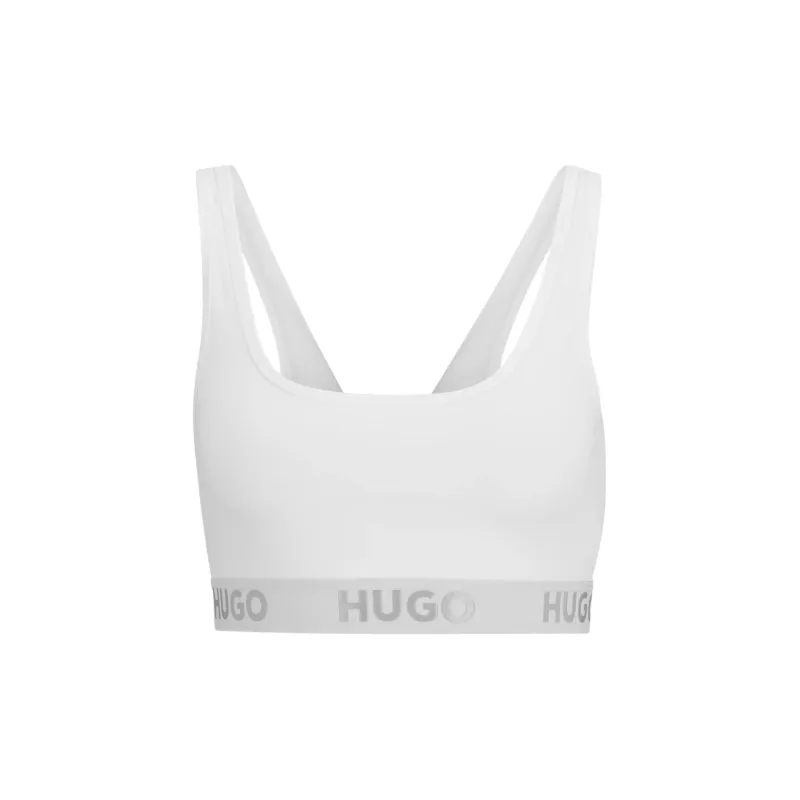 HUGO BOSS Stretch-Cotton Bralette With Logo Band Bra Women's White-0