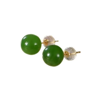 MUXIYUAN 18K Gold Hetian Jade Earrings Women's Jasper