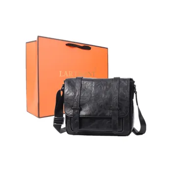 LARTIGENT Premium Vegetable Tanned Leather Messenger Bag Crossbody Bags Shoulder Bags Regular Men's Black