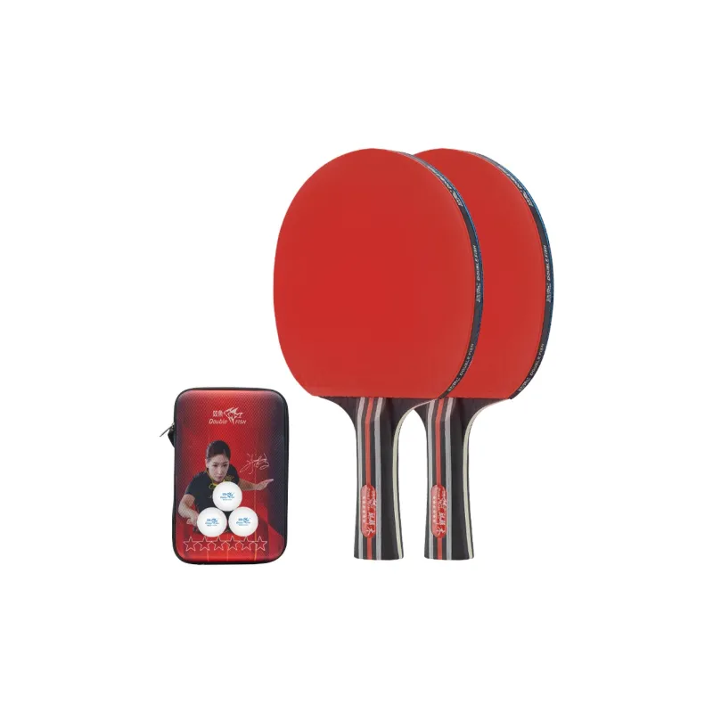 DOUBLEFISH Ping Pong Paddles Unisex Pure Wood Blade Double Sided Inverted Rubber Black/Red Double Shot Deluxe Set-8