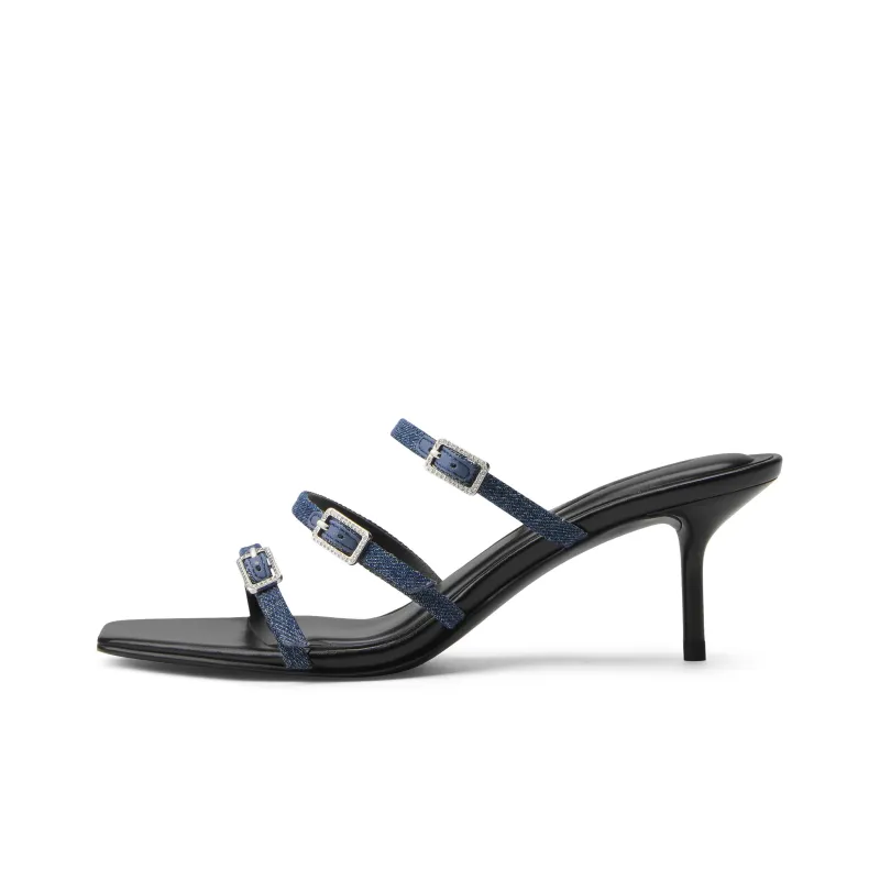 CHARLES&KEITH Composite Sole Slide Slippers 6.5cm Women's Black Patent Black/Silver/Dark Denim Blue-10