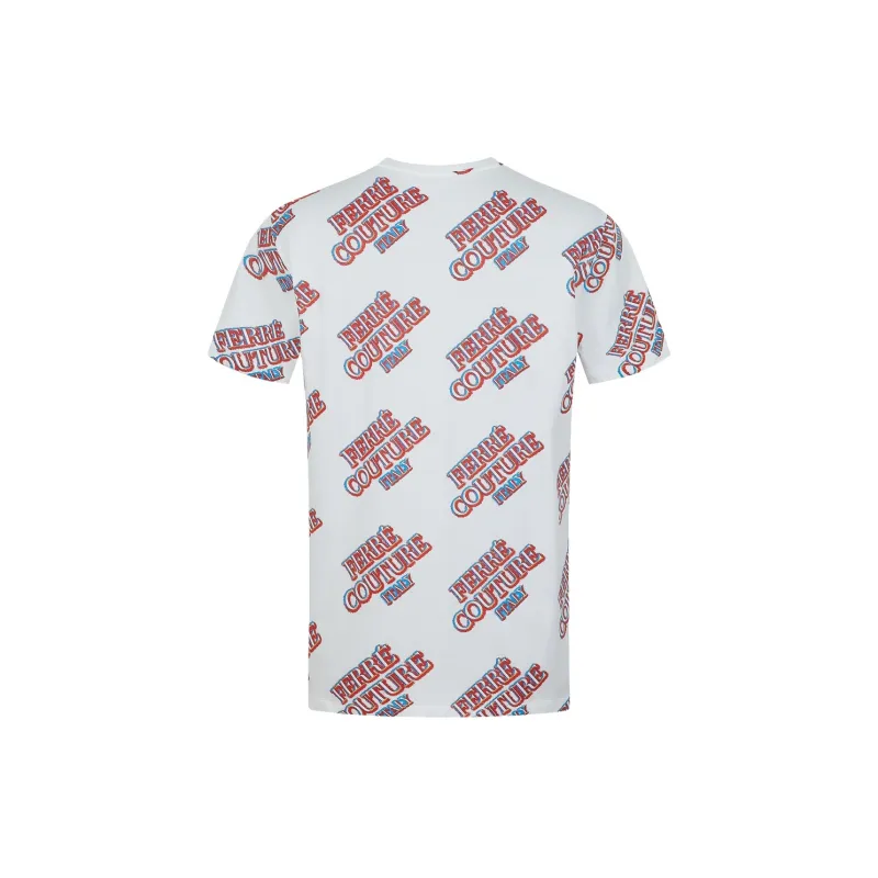 FERRE Fluorescent Holographic Letter All Over Print Crew Neck Short-Sleeved T-Shirt Men's-1