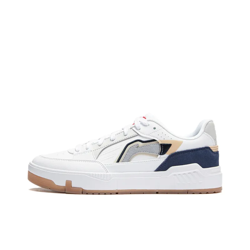 LiNing Common 80s Slip-Resistant Cushioning Low-Top Skateboard Shoes Men's White Blue-0