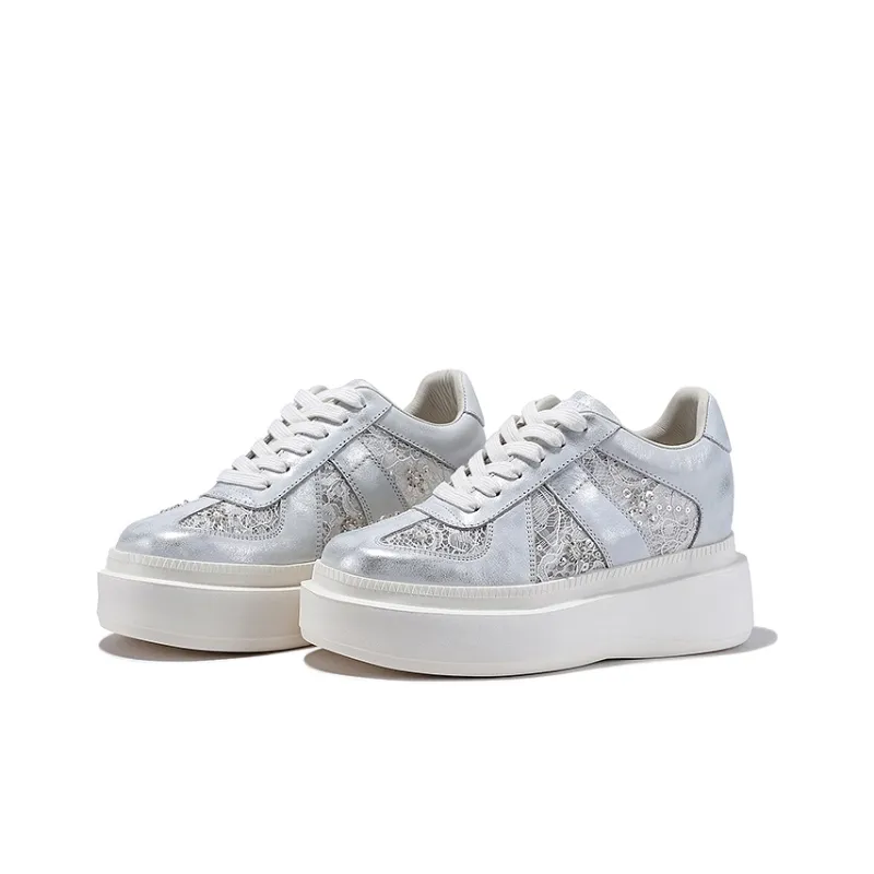 BELLALILY Anti Slip And Wear Resistant Height Increasing Low Top Skateboard Shoes Women's Silver, Gold-1