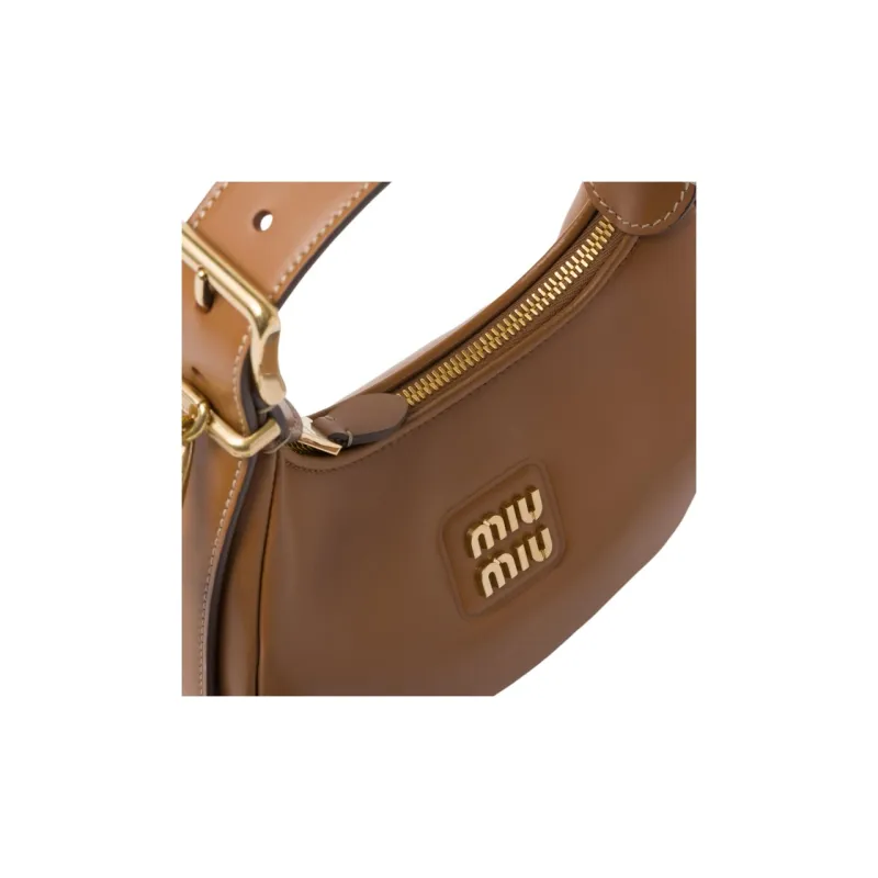 MIU MIU Leather Hobo Bag, Handbag Women's Caramel-4