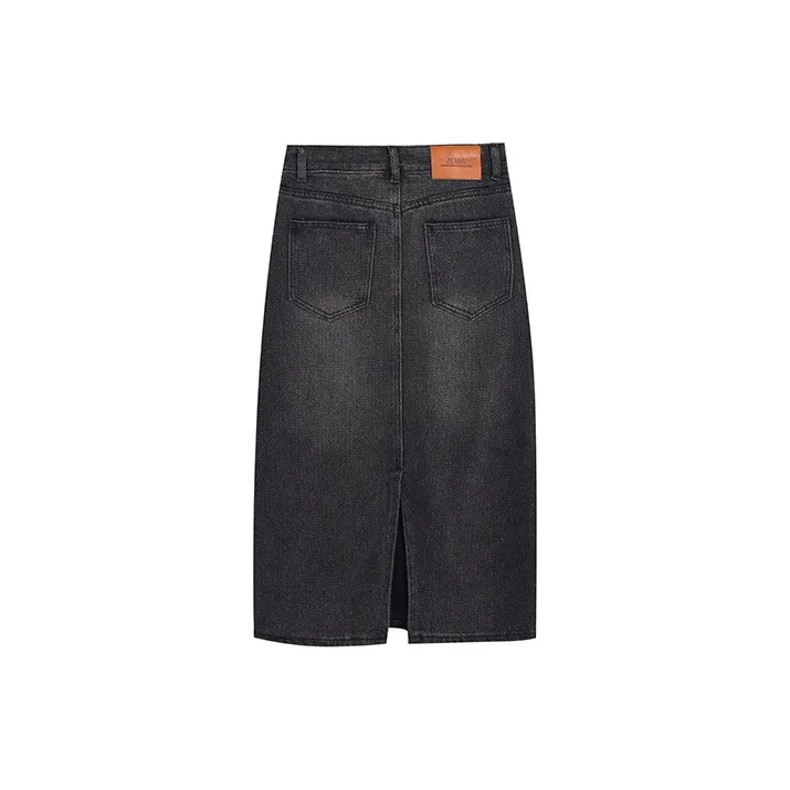 Pzhk Denim Long Skirts Women's Gray Black-1
