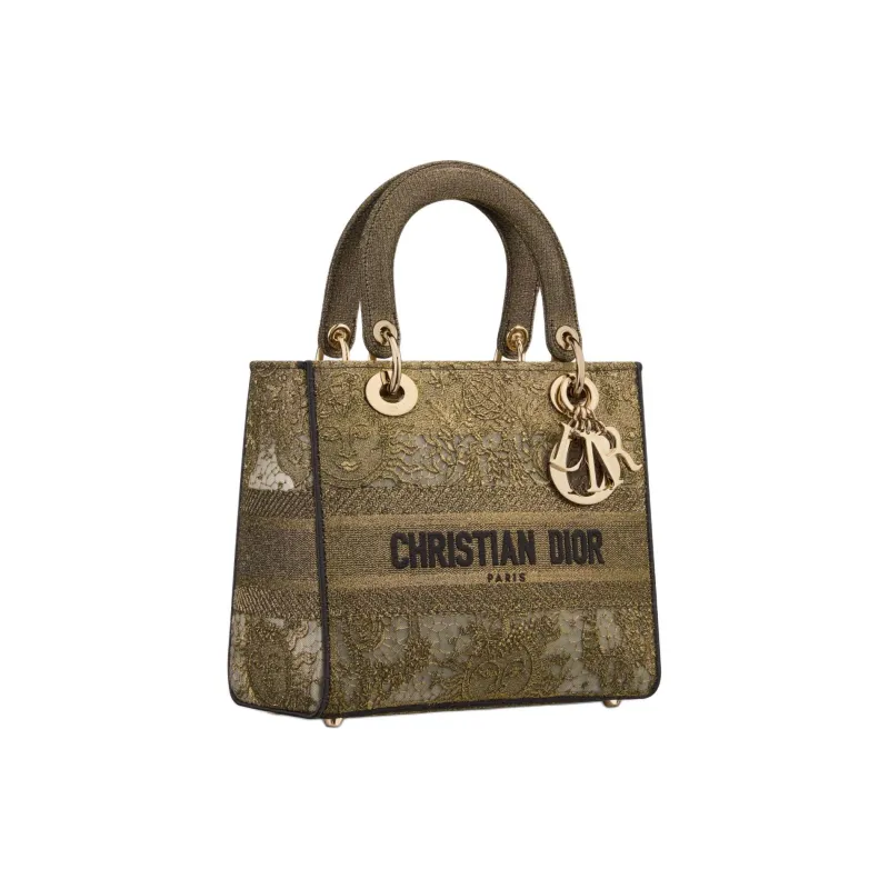 DIOR Lady D-Lite Toile De Jouy Macramé Embroidery Crossbody One Shoulder Handbags Medium Size Women's Bronze-1