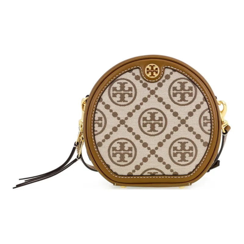 TORY BURCH T Monogram Jacquard Fabric With Leather Round Bag Shoulder Bag Crossbody Bag Regular Women's Hazelnut Brown-1