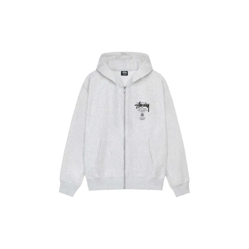 Stussy World Tour Zip Hoodie Heather Gray L - POIZON