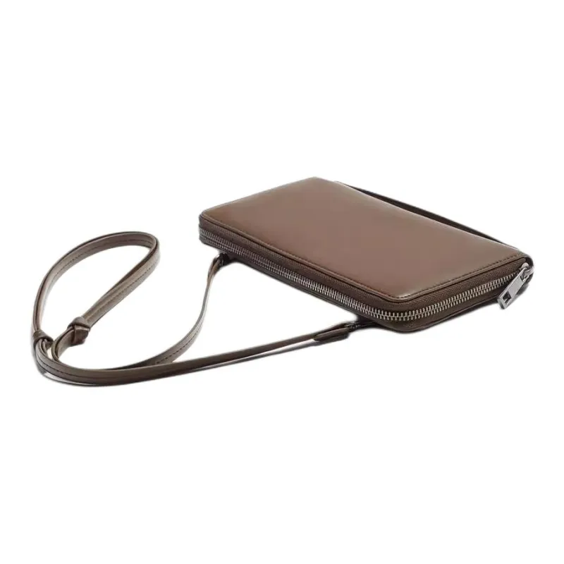 ZARA Artificial Leather Bonded PU Crossbody Bags Wallets Large Size Men's Brown-1