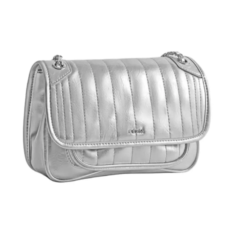 FERIA Cow Leather Messenger Bag, Crossbody Bag, Shoulder Bag Medium Size Women's Silver-1