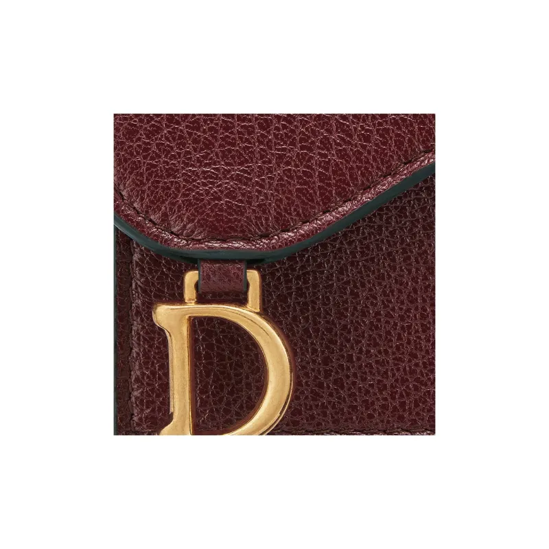 DIOR Saddle Goatskin Card Clip Card Holder Women's Burgundy-3