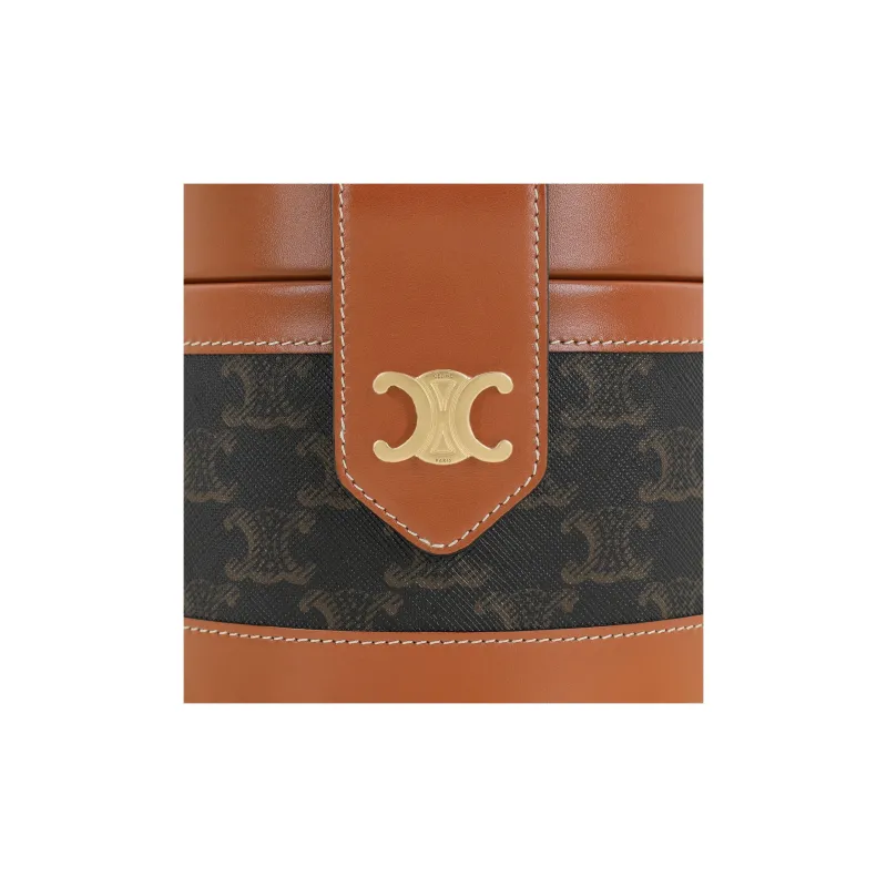 CELINE Tambour Fabric With Leather Lunch Bag, Handbag, Shoulder Bag, Crossbody Bag Medium Size Women's Tawny-5