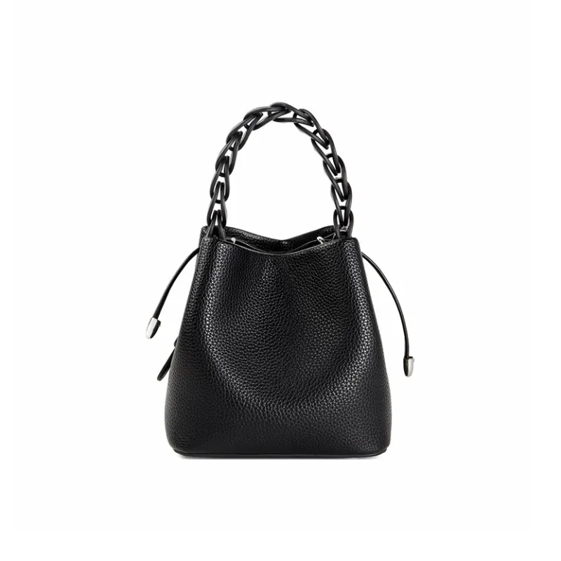 Teenmix Cow Leather With Synthetic Leather Shoulder Bag, Crossbody Bag, Bucket Bag Women's Black/Ecru/Blue-2