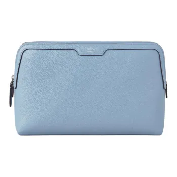 Mulberry Classic Small Grain Leather Makeup Bag Medium Size Women's Blue Gray