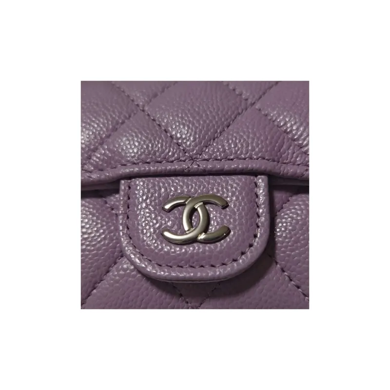 CHANEL Shiny Grain Embossed Litchi Grain Cow Leather Card Holder Card Holder Women's StellaLou Purple-2