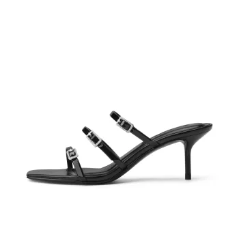 CHARLES&KEITH Composite Sole Slide Slippers 6.5cm Women's Black Patent Black/Silver/Dark Denim Blue