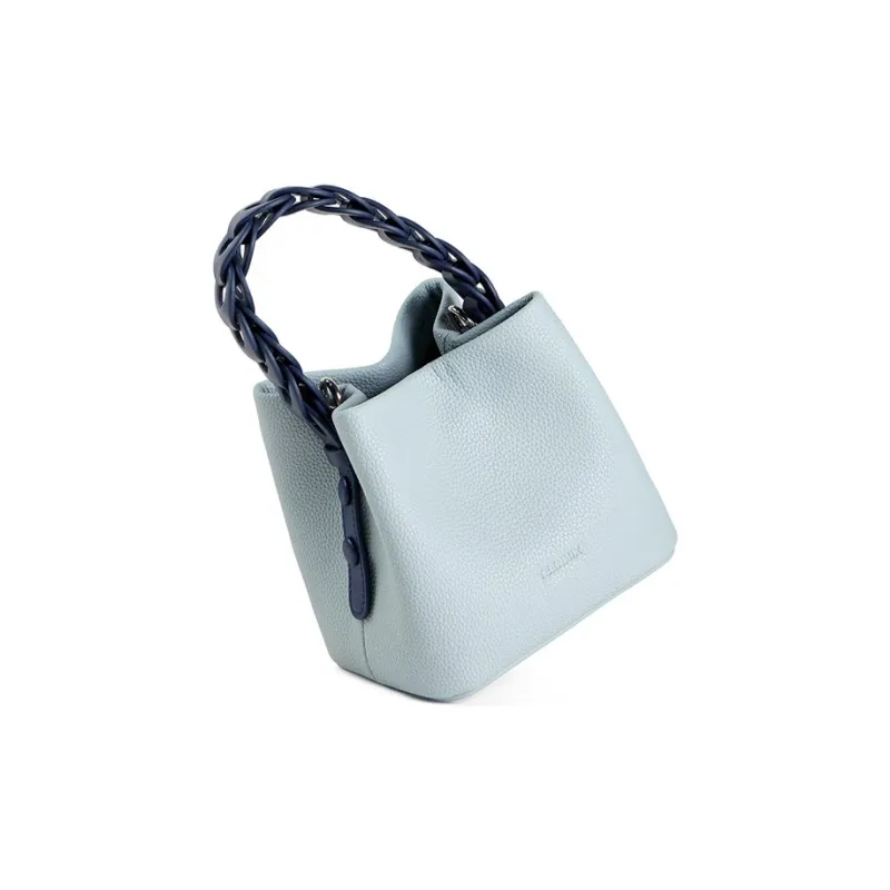 Teenmix Cow Leather With Synthetic Leather Shoulder Bag, Crossbody Bag, Bucket Bag Women's Black/Ecru/Blue-15