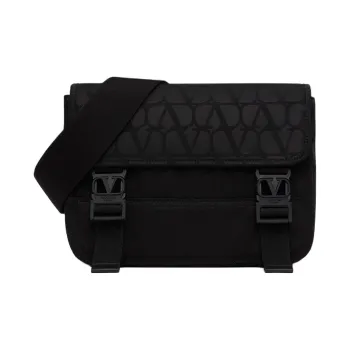 Valentino Calfskin Detail Messenger Bag, Shoulder Bag, Crossbody Bag Men's Black