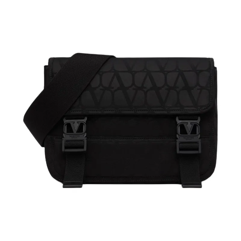 Valentino Calfskin Detail Messenger Bag, Shoulder Bag, Crossbody Bag Men's Black-0