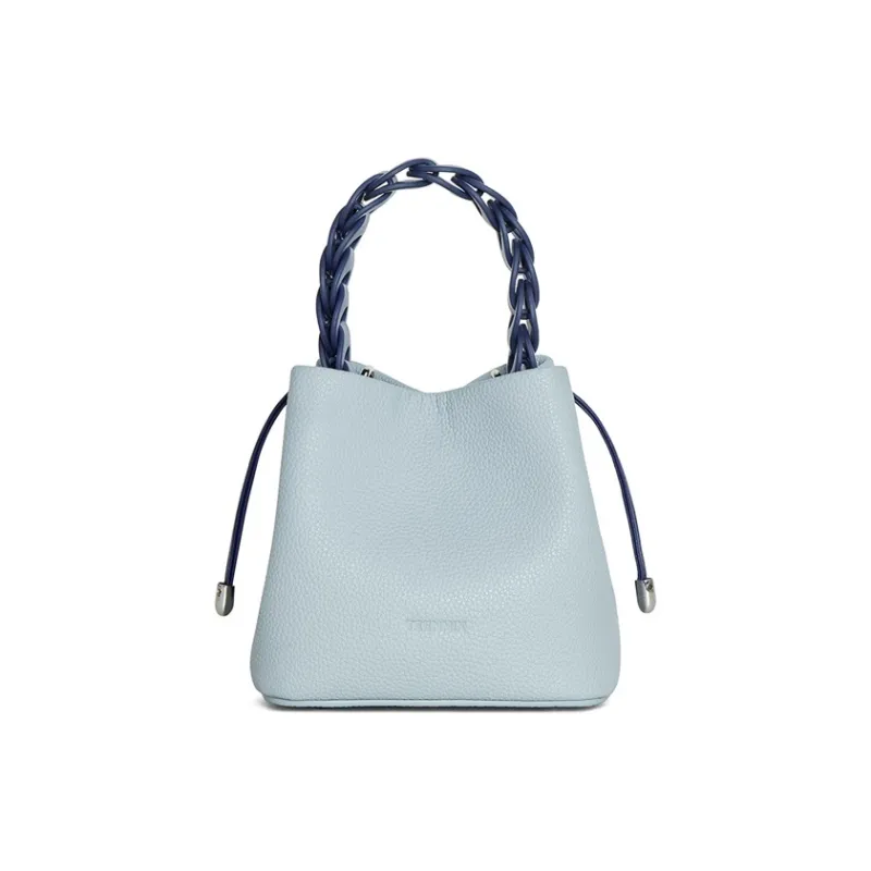 Teenmix Cow Leather With Synthetic Leather Shoulder Bag, Crossbody Bag, Bucket Bag Women's Black/Ecru/Blue-12