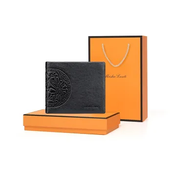 MashaLanti Top Grain Cow Leather Money Clip Coin Purses Wallets Regular Men's Black