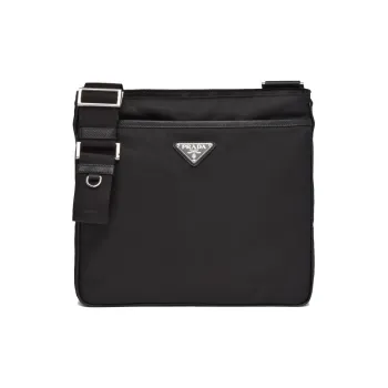 PRADA Recycled Nylon Saffiano Cow Leather Shoulder Bag, Crossbody Bag Men's Black