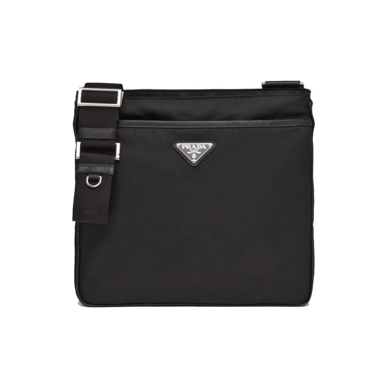 PRADA Recycled Nylon Saffiano Cow Leather Shoulder Bag, Crossbody Bag Men's Black-0