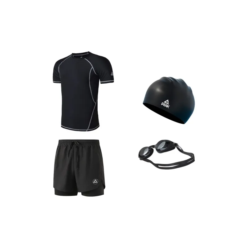 PEAK Swimming Sets Polyester Seaside Vacation With Hot Spring Men's Black-4